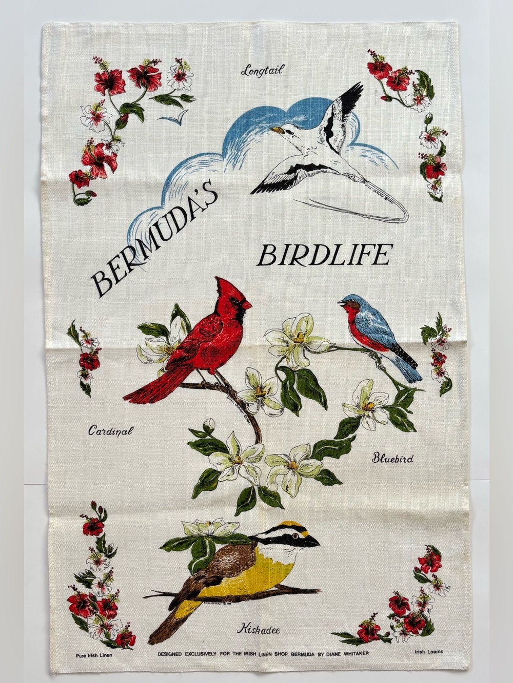 Vintage Bermuda's Birdlife Linen Tea Towel Diane Whitaker Design